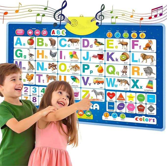 QUOKKA Educational Toys for Kids 5-7 Year Old - Blue ABC Chart Learning Wall Chart for Toddlers Age 3 4 6+ - Interactive Speech Therapy Poster Boy Girl - Autism Puzzle Game 8-10-12