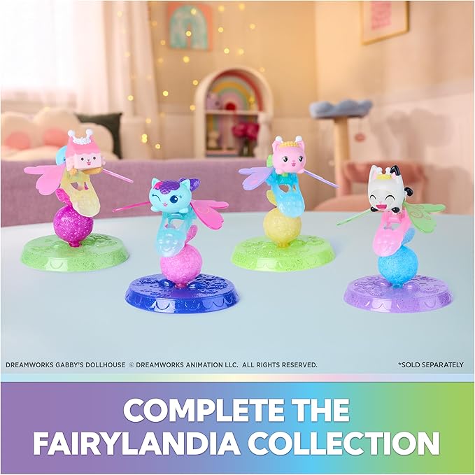 Gabby's Dollhouse Fairylandia, Kitty Fairy & Pandy Paws Flutter-riffic Fairy Rings 2-Pack with Display Stands, Kids Toys for Girls & Boys Ages 3 and Up