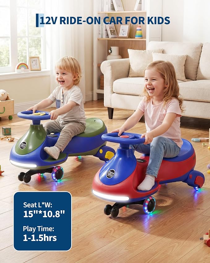 Garvee 12V Electric Wiggle Car for Kids, 2 in 1 Swing Car with Pedal, Anti-Rollover, Max Load 130Lbs,Flashing Wheels, Music,Rechargeable Battery Ride on Toy Indoor Outdoor for Toddlers, Blue