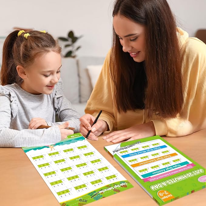 Addition and Subtraction Workbook Triple Digit Math Practice Worksheets for 2nd 3rd Grade, Addition&Subtraction Worksheets One Page A Day Math for Ages 6-9, Math Repetition Exercise Daily, 56 Pages