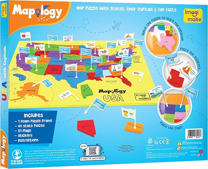 Imagimake Mapology USA Map with Capitals | Learning States and Capitals | US Geography Games | Jigsaw Puzzles for Kids Ages 8-10 | Educational Gifts for Kids Age 5,6,7,8,9,10,11,12,13,14,15