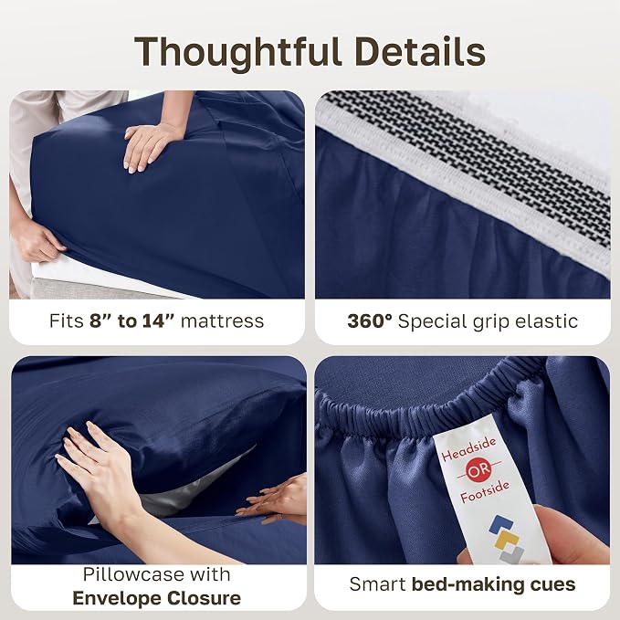 California Design Den Twin Bed Sheet Set - Soft 100% Organic Cotton Sheets with Deep Pockets, Crisp Percale, Breathable and Durable Bedding Set - Navy Blue