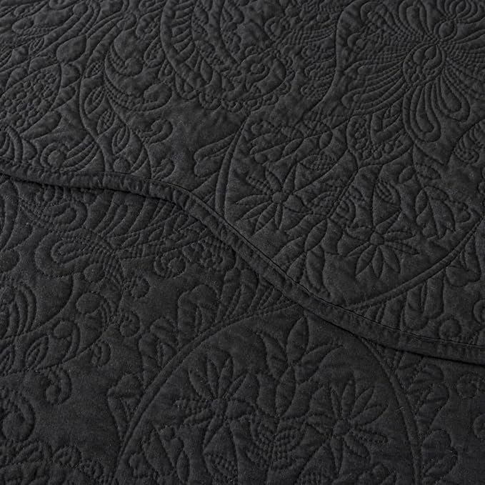 HoneiLife Quilt Sets King Size - Microfiber Bedspreads for King Bed, 3-Piece Lightweight Coverlets, Retro Bedlinen Sets, King Quilt Bedding Set All Season Use-Black