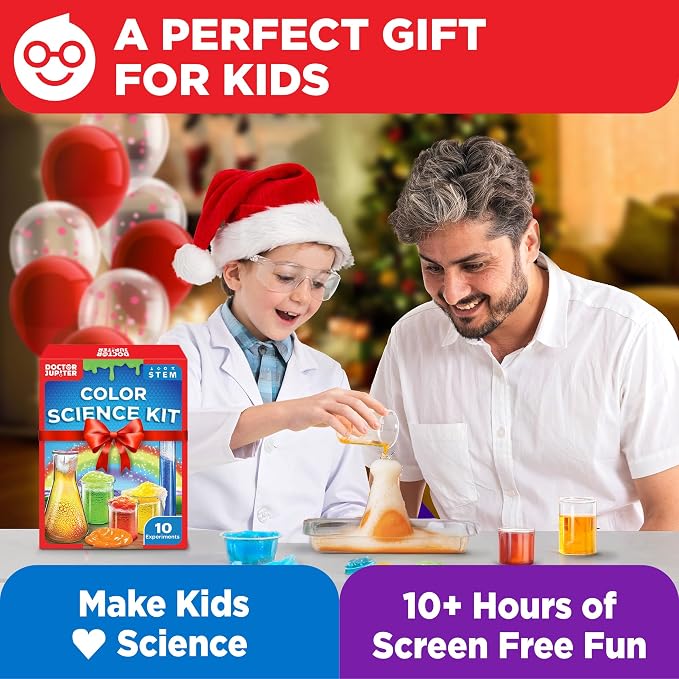 Doctor Jupiter Color Science Kit for Kids Ages 4-5-6-7-8 | Birthday Gift Ideas for 4+ Year Old Boys & Girls | Toy Stem Kit with 10 Experiments | Preschool Learning & Educational Projects