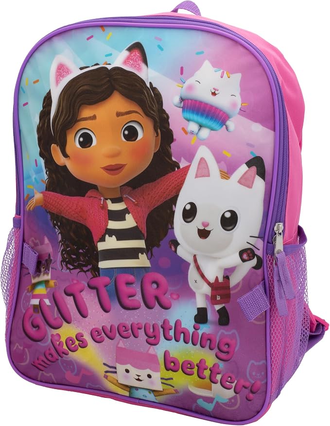 AI ACCESSORY INNOVATIONS Gabby’s Dollhouse 2 Piece Backpack Set, Pre-School Girls 16" Travel Bag, Pink