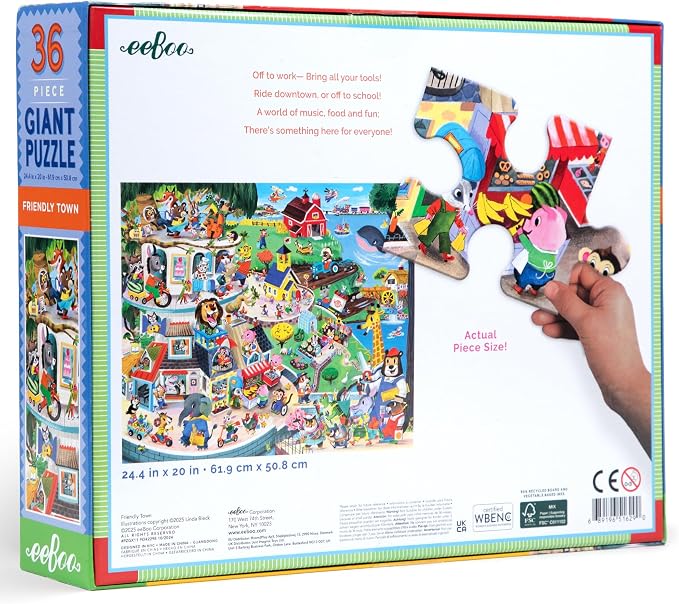 eeBoo 36 Piece Giant Floor Puzzle - Friendly Town Children's Puzzle Community Themed, Large Pieces for Small Hands to Develop Motor Skills