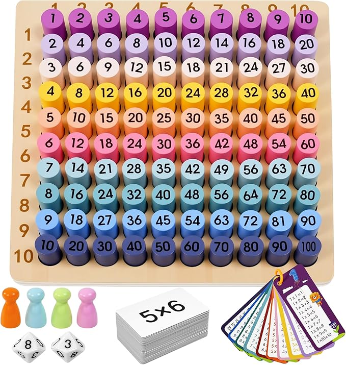 BUZIFU Wooden Montessori Multiplication Board Game: Math Educational Toys Multiplication Table Board Game Montessori Math Manipulatives Toys Toddlers Kids Multiplication Chart Game for Early Education