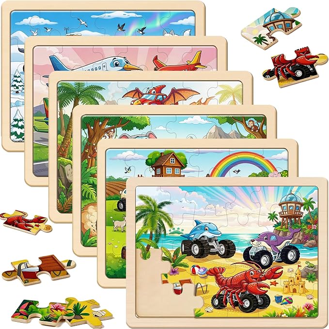 Puzzles for Kids Ages 3-5, Wooden Monster Truck Puzzles for Kids, 24 Piece Wooden Jigsaw Puzzles for Toddlers, Wood Puzzles for Kids Ages 4-6, Easter Basket Stuffers Gifts for Kids