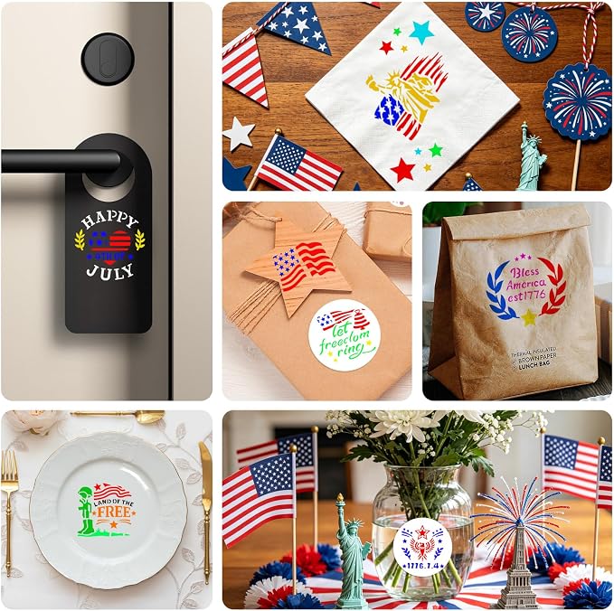 72 PCS 3x3 Inch Independence Day Stencils for Painting - Reusable USA Flag Patriotic Painting Templates, Red White and Blue Party Supplies for 4th of July Memorial Day Painting Stencil