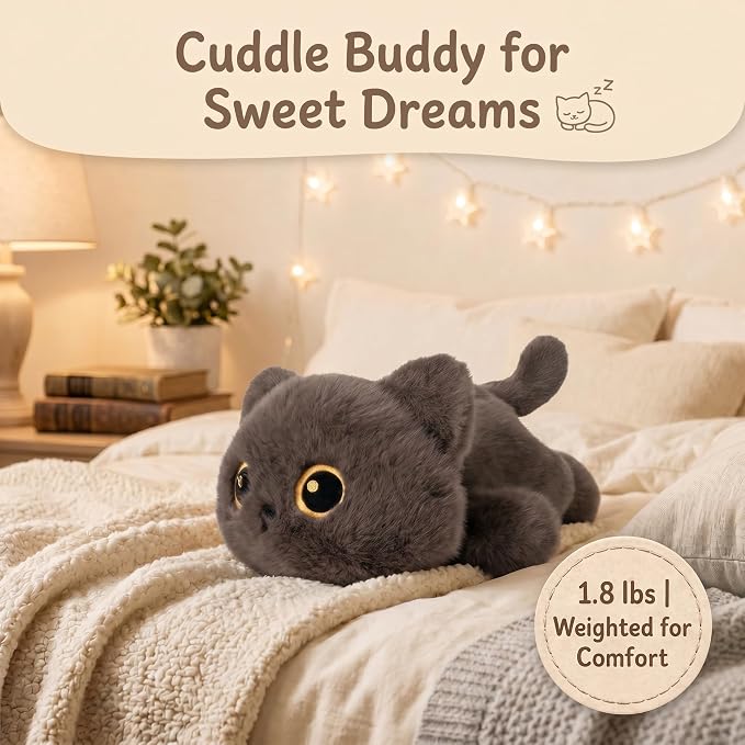 Weighted Cat Stuffed Animal, 16-Inch, 1.8 lbs Cat Plush, Cuddly Soft Plushie Pillow Gift for Kids & Adults