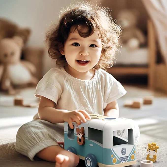 SPEEDY MONKEY Wooden Van Shape Sorter for Toddlers 12m+ | Colorful Shape Sorting Toy for Kids | Educational Vehicle Toy for Fine Motor Skills, Hand-Eye Coordination & Early Learning Activity Play