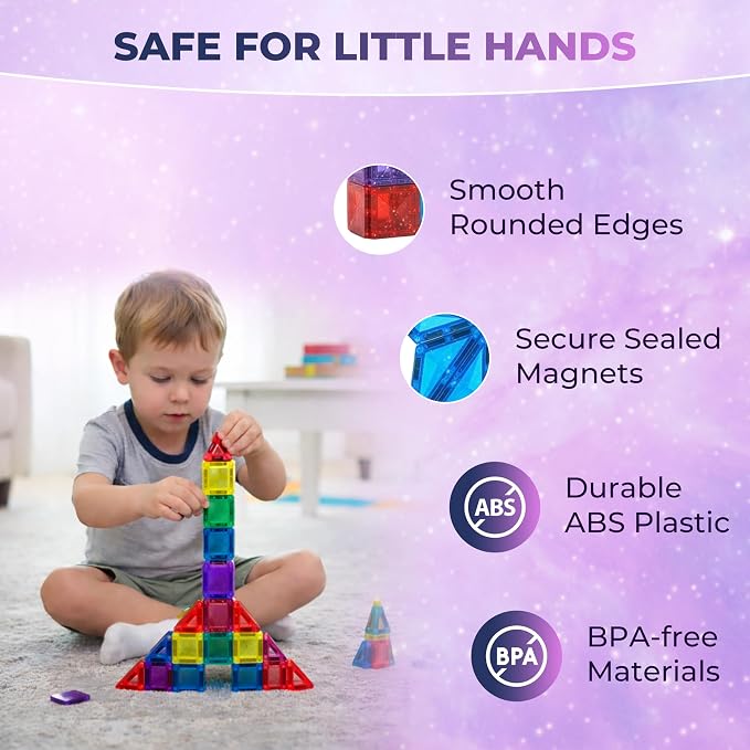 Desire Deluxe Micro Magnetic Tiles Building Blocks Toy - STEM Educational Travel Size Magnetic Blocks for Kids, Learning Sensory Montessori Toddler Magnetic Toys 3+ YO (Not Glitter, 28pc)