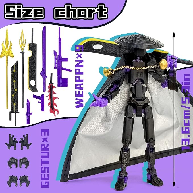 T13 Assembly Completed Action Figures,T-13 Action Figure, Robo 13 3D Printed Action Figure - The Ultimate Hero for Action-Packed Playtime,5.2 Inch, Black Purple