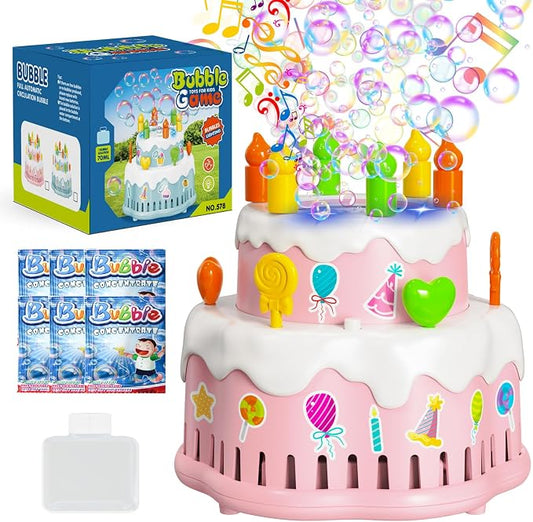 Panamalar Birthday Cake Bubble Machine, Automatic Bubble Blower Machine for Kids Toddlers with Music/Lights/Solution,10000+ Bubble/Min 13 Holes Bubble Maker Toys for Outdoor Birthday Wedding Gift