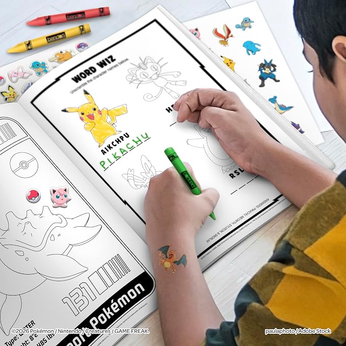 Pokémon Coloring Book Bundle for Kids - 3-Pack Activity Set with Coloring Books, Tattoos, Crayons, and Puffy Stickers, Ages 3+