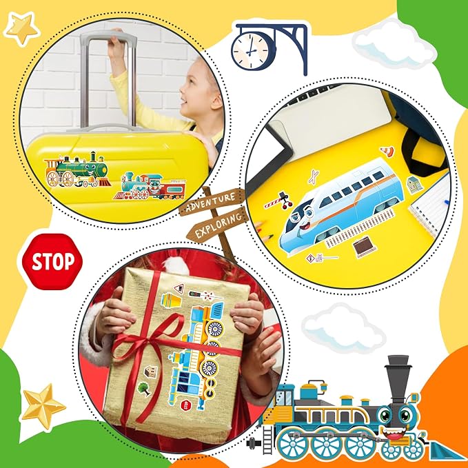 DUJAA 24 Sheets Train Stickers for Kids, Make Your Own Steam, Freight, Bullet Trolley Trains Stickers for Toddlers, Train Party Favors, DIY Craft Great Birthday Classroom Teacher Reward