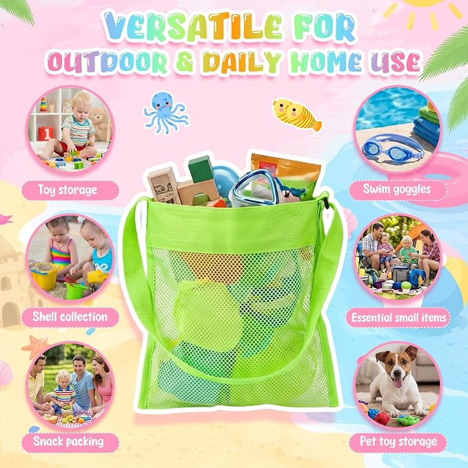 Frienda 15 Pack Mesh Beach Tote Bag, Seashell Bags, Bag Toys Organizer for Holding Beach Children' Toys Market Picnic (9.45 x 9.84 Inch,5 Colors)