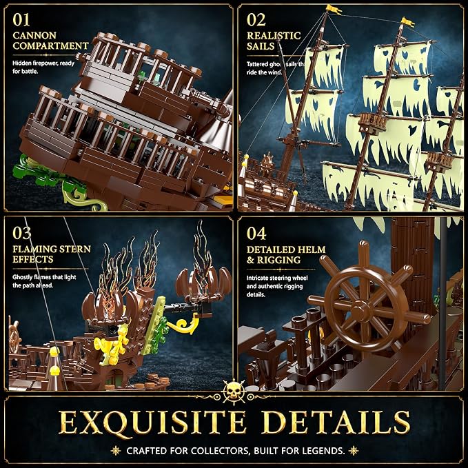 Mould King 13197 Pirate Ship Building Toy, MOC Flying Dutchman Model Ship Boat, Toy Building Sets for Adults, Halloween Decor Christmas Birthday Gifts for Teens Collections (4364 Pieces)