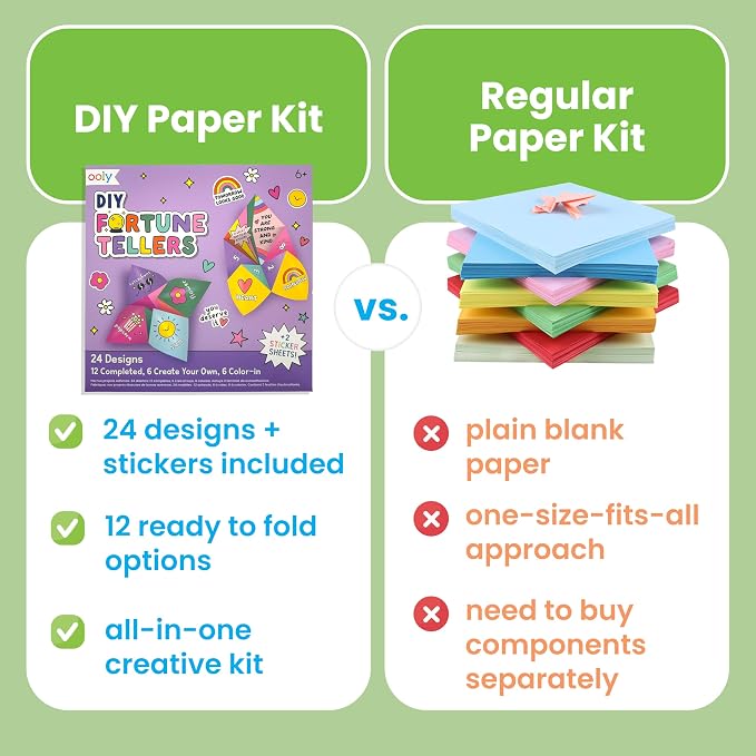 Ooly DIY Paper Kit, 24 Fortune Teller Designs & Stickers, Kit Includes 12 Completed, 6 Blank and 6 Color-in Folding Fortune Teller, Activity Gifts for Kids