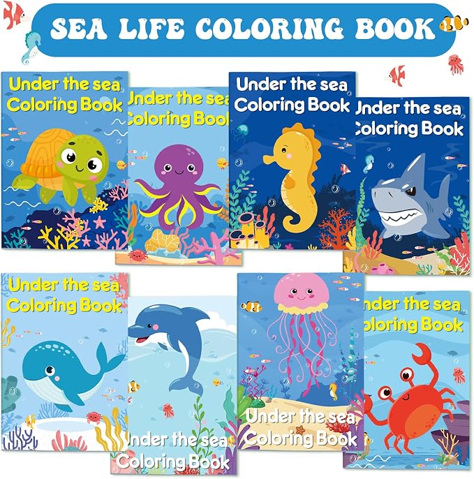 Faccito 24 Pcs Ocean Animals Coloring Books Bulk Under the Sea Mini Coloring Book Party Favors Drawing Book Ocean Fish Mermaid Birthday Party Goodie Bag Gift Classroom Activity Supply