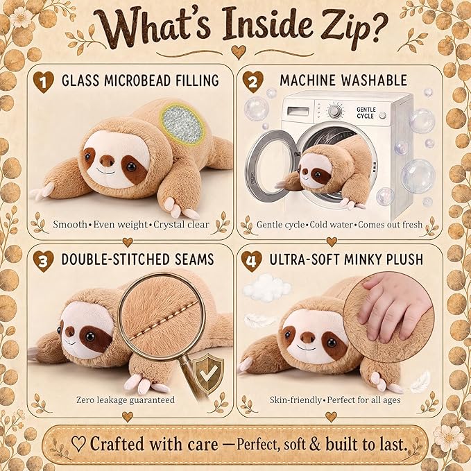 gnomantic Sloth Weighted Stuffed Animals - 28 Inch 5.0 Pounds Weighted Plushies Sloth Stuffed Animal - Large Plush Pillow - Cute Plush Toy Gifts for Kids & Adults (28" 5.0 lbs)