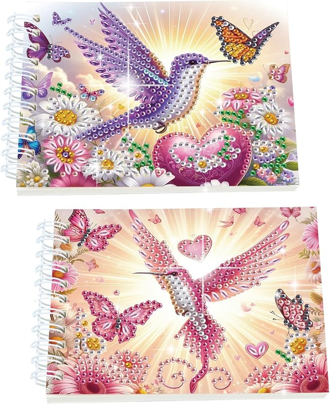 2 Pcs Bird Diamond Painting Notebook 80 Pages for Adults, Diamond Art Journal and DIY Sketchbook, Diamonds Art Kit Supplies,Gift for Beginners, Craft Lovers, Artists. (Bird)