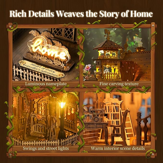 FUNPOLA 3D Wood Puzzle Countryside Cottage Model - DIY Miniature Building Kit with Spark LED Lights - Craft Rural Architecture Home Décor Gift for Adults