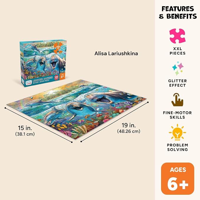 Chuckle and Roar – 100 Piece XL Jigsaw Puzzle – Dazzling Underwater Adventure - Exciting, Colorful Scene with Laughing Dolphins - Premium Quality - Ideal Gift - Screen-Free Fun - Children Age 6+