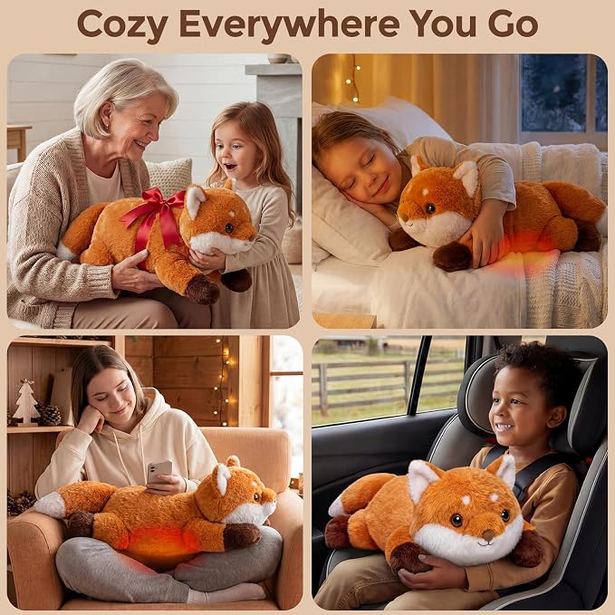 Mewaii Weighted Stuffed Animals for Adults & Kids, 2-5 lbs - 23" Heatable Coolable Fox Plush, Microwavable Adjustable Removable Inner Pad, Realistic Hug Comfort Gift (Red)