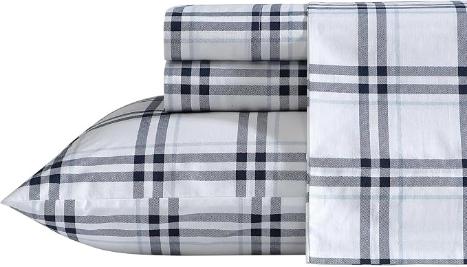 Nautica - Twin Bed Sheets, Lightweight Cotton Percale Bedding Set with Matching Pillowcase, Crisp & Cool, Dorm Essentials, Oeko-Tex Certified (Ryan Cove Plaid Blue)