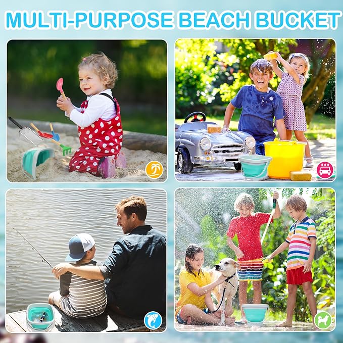 Mototo 9 PCS Collapsible Sand Toys, Kids Beach Sand Toy Sifter Set Shark Tooth Sifter Beach Mesh Shovel with Shell Bags Collapsible Bucket Kids Garden Tools for Shells Sandbox Collecting Shark Tooth