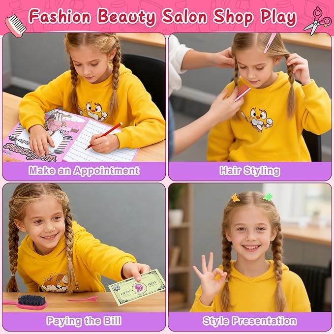 Doll Head for Hair Styling Kids, Pretend Play Hair Salon Toys for Girls with Hairdryer Hair Accessories, Princess Birthday Toys Gifts for 3 4 5 6 7 8 Years Old