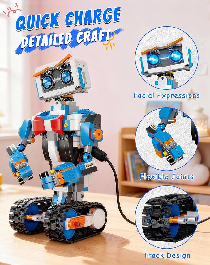 Stove Stoppaz Programmable STEM Building Kit, APP & Remote Control DIY Coding Toy, Rechargeable Educational Construction Set Gift Beginners and Family Robotics for Kids Ages 8-12