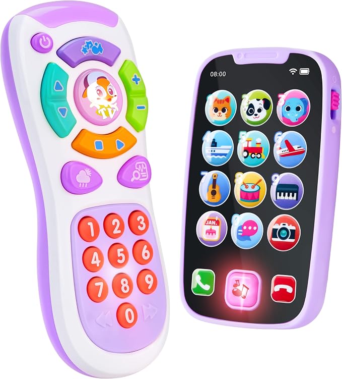 JOYIN Baby Learning Phone and Remote Toy for Toddler, Fun Smartphone Toys with Music for Infants, Boys or Girls, Holiday Stocking Stuffers, Kids Birthday Gift