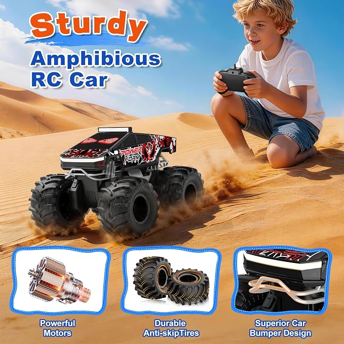 TOZDTO Remote Control Car, 1:18 Waterproof Monster Truck Toys RC Cars, 2.4GHz RC Trucks 4WD All Terrain Off-Road Pickup, Kids Christmas Birthday Presents for Boy Girl Toys Age 6 7 8 9 10 11 12