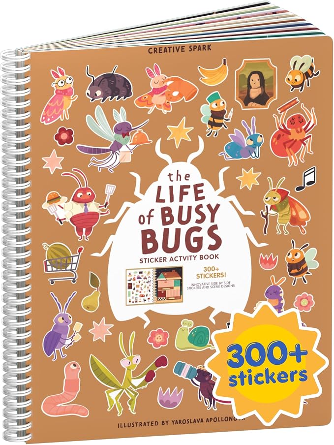 The Life of Busy Bugs 300+ Sticker Book for Girls by Cupkin Toddler Road Trip Activity Coloring + Sticker Book, Road Trip Essentials, 8 Coloring Pages + Scenes for Ages 2–8 Years