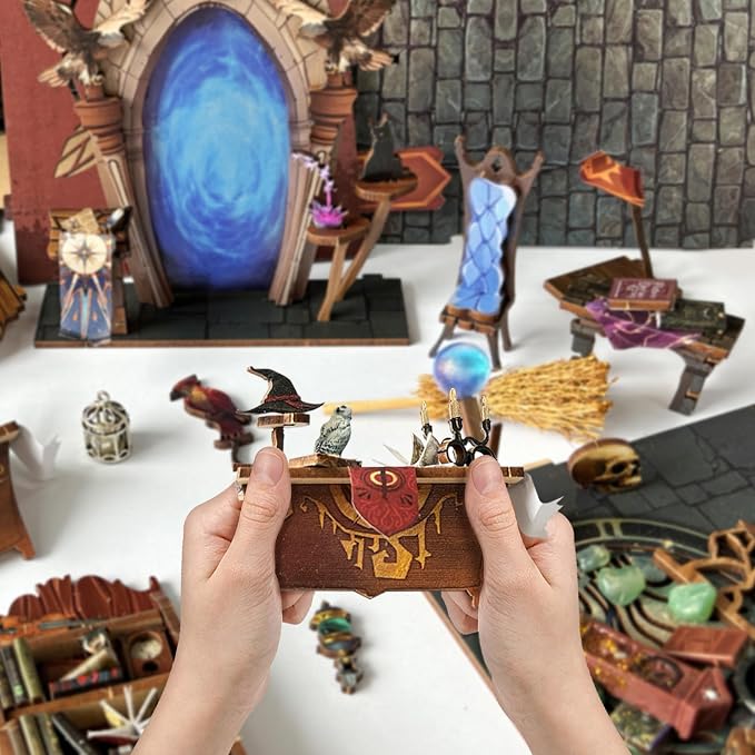 Book Nook Kit for Adults 3D Puzzle Miniature House Kit for Adults Craft Lovers Bookshelf Decor DIY Model Kit with LED Sensor Light-Magic Academy (SQ-38)