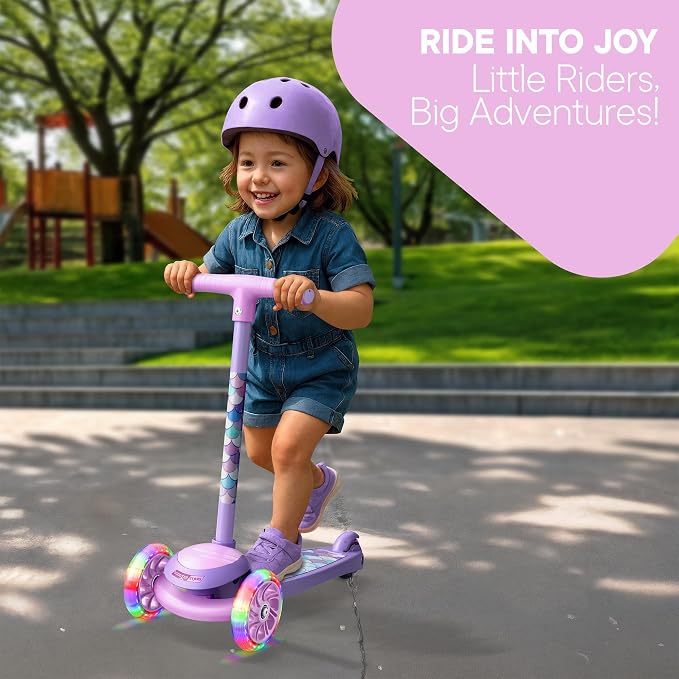 3 Wheel Scooter for Kids, Smooth Light Up LED Front Wheels, Wide Anti Slip Deck, Rear Foot Brake, Easy Lean to Steer Maneuvering, Indoor & Outdoor Ride On Toys for Ages 2 Up,