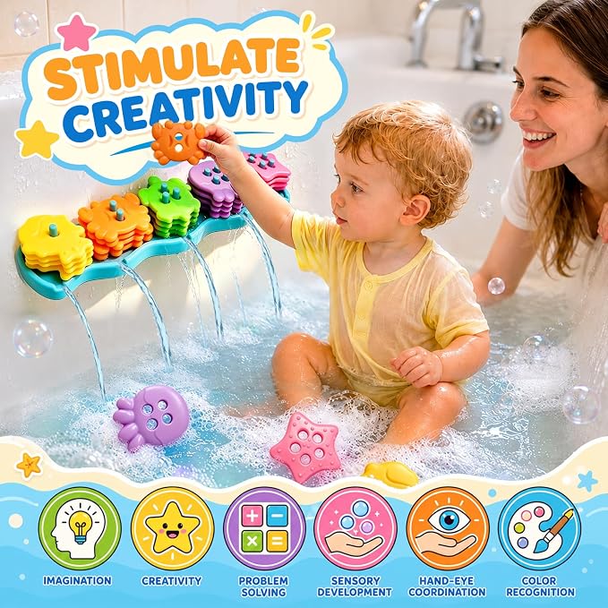 21PCS Mold Free Bath Toys,Ocean Shape Sorters Stacking Water Play Toys, Early Learning Gifts for Toddlers 1-3 2-4 3-5 Boys Girls