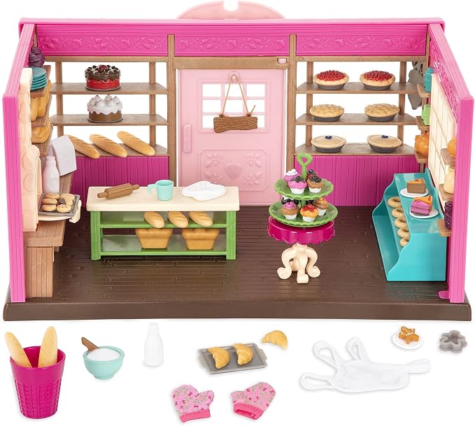 Li'l Woodzeez – Tickle – Your – Taste – Buds Bakery Dollhouse Playset with Furniture & Accessories for Pretend Play, Miniature Toy Food & Kitchen Set, 3+ Years