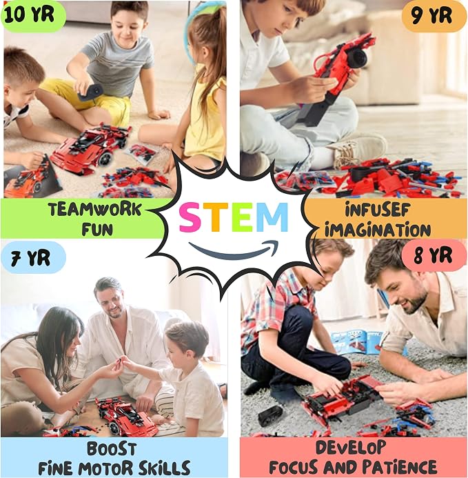 RC Car Building Toys for Boys Age 8-12 Fun STEM Activities for Kids and Cool Birthday for 7, 8, 9, 10+ Years Old Boys Remote Control Car Building Kit 2-in-1 RC Cars Kit to Build