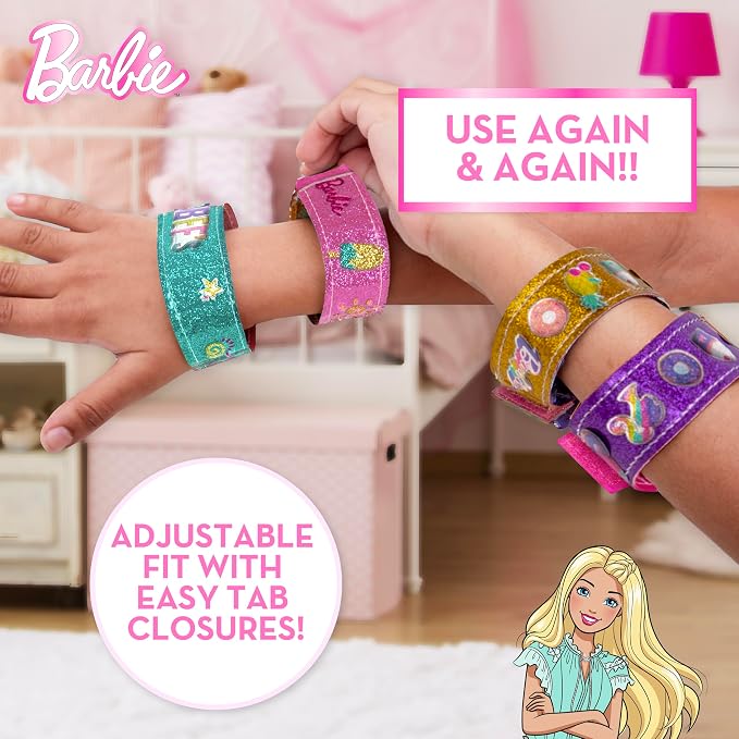 Barbie Sparkle Bracelet Making Kit, 4 Reversible Shimmery Bracelets, 100+ Traditional and Puffy Resin Stickers, DIY Friendship Jewelry, Girls Toys, Arts and Crafts for Kids Age 8-12, Gifts for Girls