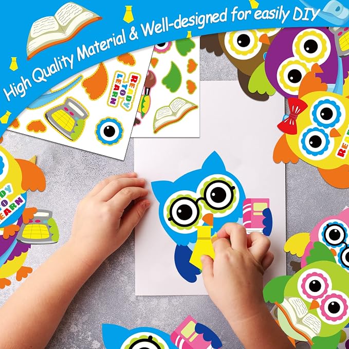 30 PCS Back to School Crafts First Day of School Owl Sticker Craft Kits for Preschool Kids Colorful DIY Bulk Owls Themed Bulletin Board Cutouts Classroom Game Activities Party Favors