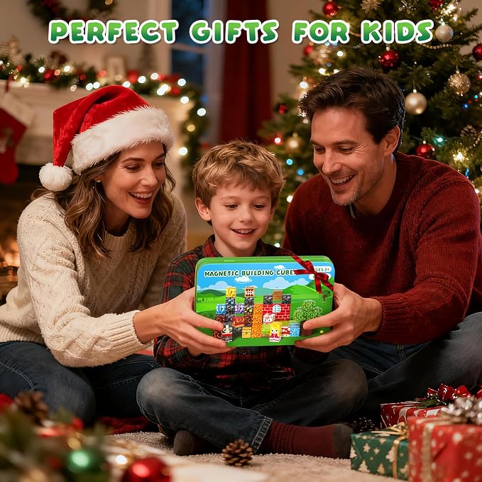 Axirata 60PCS Mini Magnetic Blocks Travel Set for Kids, Mini Magnetic Tiles Building Cubes with Portable Iron Box, STEM Learning Sensory Toy for Toddler Boys Girls Age 3-5 4-8 8-12+