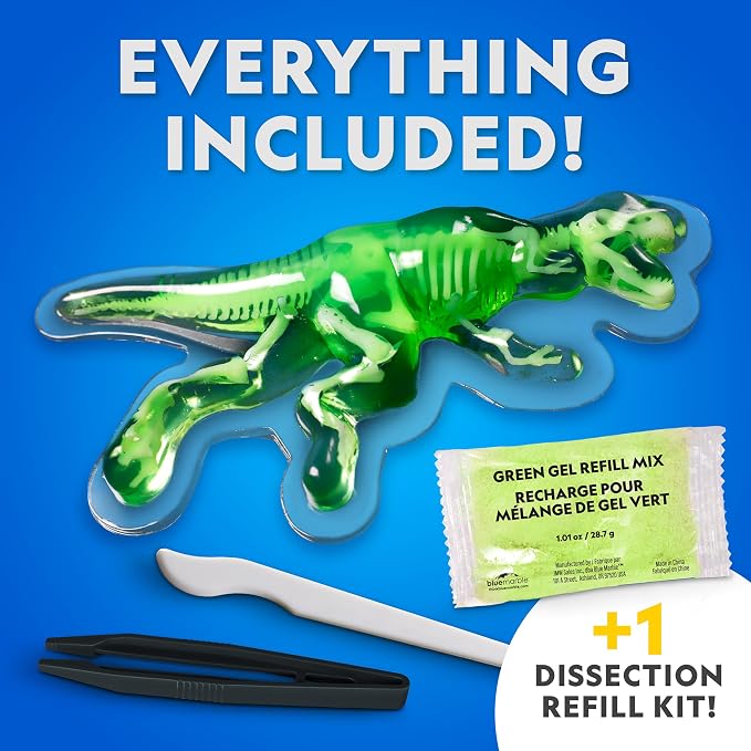 National Geographic Glow-in-The-Dark T. Rex Dissection Lab – Dissect a Synthetic Dinosaur, Build a 9.5” Glowing Tyrannosaurus Skeleton Model, Includes Refill Pack and Learning Guide, Dinosaur Toys