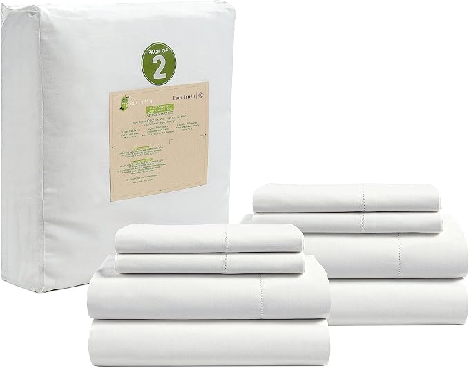 LANE LINEN Queen Sheets 100% Organic Cotton 8pc Percale Cooling - White | Queen Sheet Set, GOTS Certified Organic Cotton Percale - Best-Value Organic Cotton, Affordable Organic Luxury