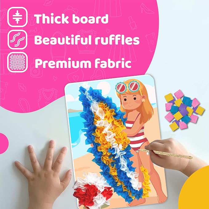 jackinthebox Poke Poke Art for Kids - Fashion Theme, Flower Pressing Kits, Mess-Free Fabric Art and Craft for Girls Ages 4 5 6 7 8