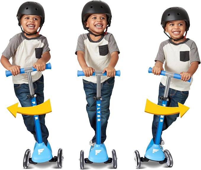 Radio Flyer Glider Jr. Scooter with Light Up Wheels, Blue, for Kids 2-5 Years Old, Lean-to-Steer, Adjustable Handlebar, Rear Foot Brake, Smooth Bearings, Comfort Grips, 3 Wheel Scooter for Kids