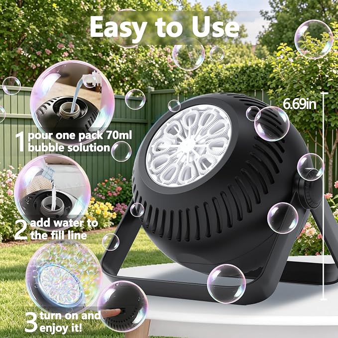 2026 Bubble Machine, 20000+ Bubbles Rechargeable Bubble Maker, Automatic Bubble Blower with Lights & 360° Adjustable Angle, Outdoor Bubble Toys Gifts for Kids, Birthday Parties, Backyard, Wedding