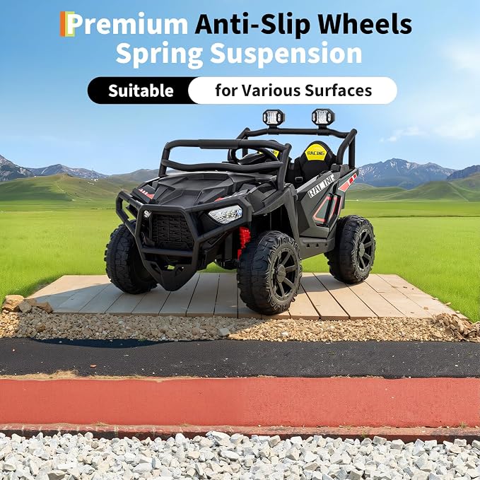 Garvee 24V Ride on Toys for Big Kids, 2 Seater Electric UTV Car with Remote Control, 4-Wheeler Suspension, Soft Start, 3 Speeds, Led Lights, Bluetooth, Ride on Truck Kids 2-8 Years